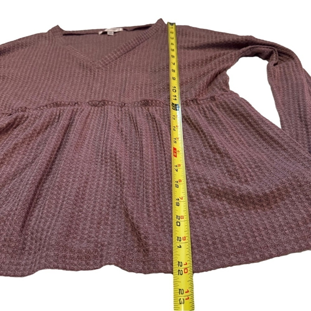 Lisa Robertson Brown Waffle Knit Top Size XS Peplum Long Sleeved V Neck NEW - Picture 8 of 13